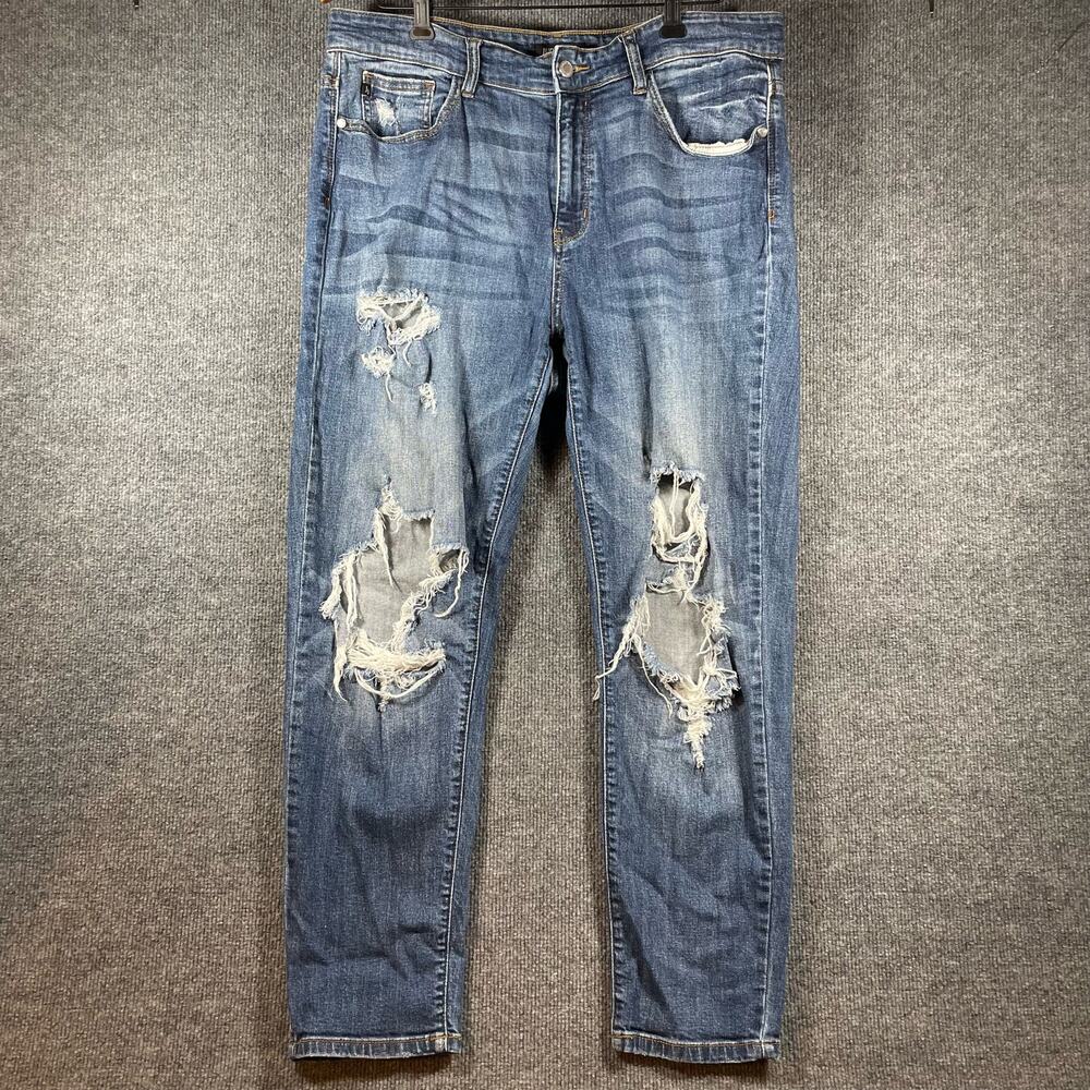 Judy Blue Distressed Boyfriend Jeans - Blue